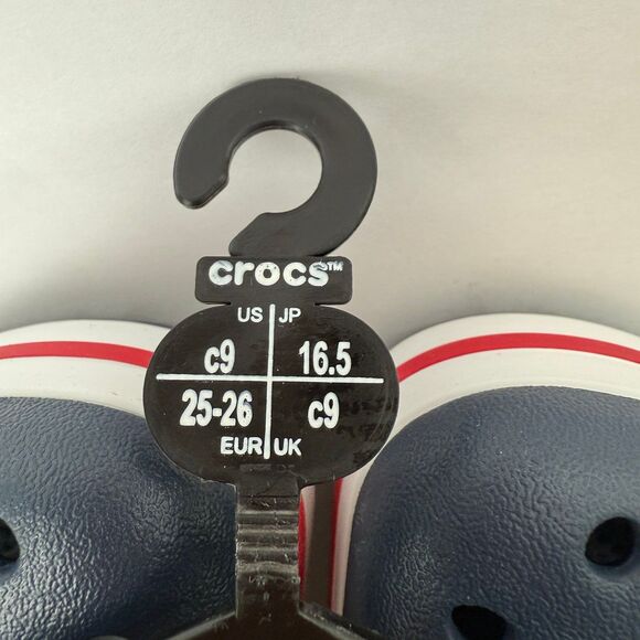 NWT Crocs Crocband Clogs Navy with Red White Stripe Unisex Toddler Size 9 - Picture 10 of 10